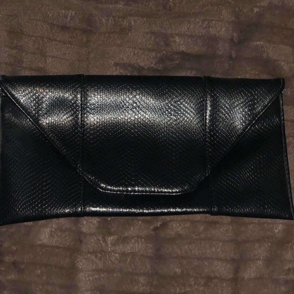 Black faux snake skin envelope clutch